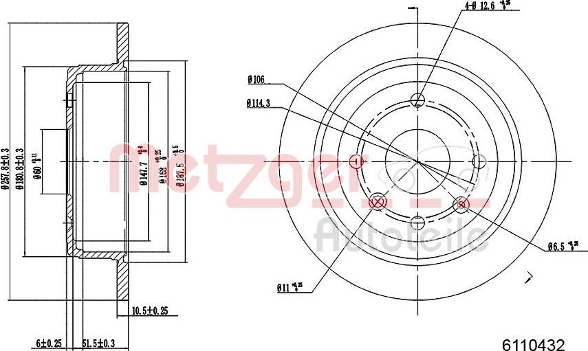 Metzger 6110432 - Тормозной диск autospares.lv