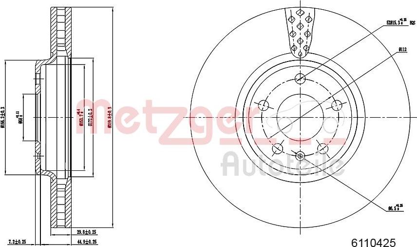 Metzger 6110425 - Тормозной диск autospares.lv