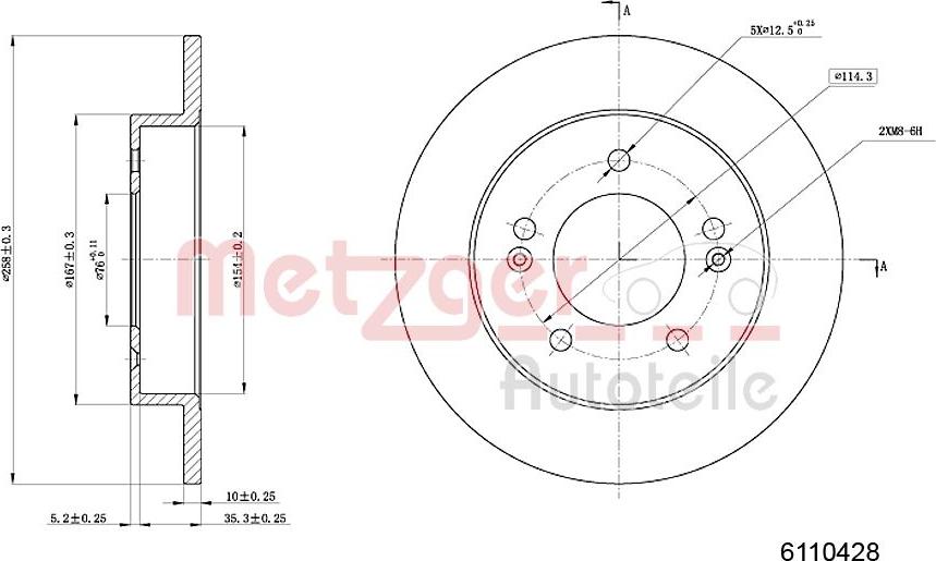 Metzger 6110428 - Тормозной диск autospares.lv