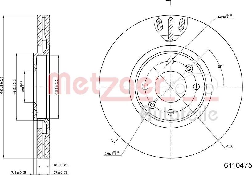 Metzger 6110475 - Тормозной диск autospares.lv