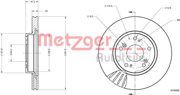 Metzger 6110599 - Тормозной диск autospares.lv