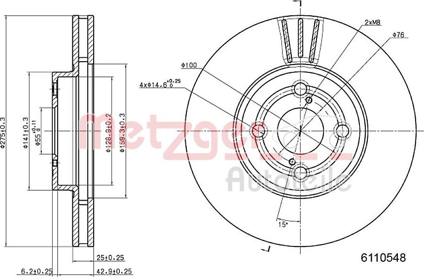 Metzger 6110548 - Тормозной диск autospares.lv