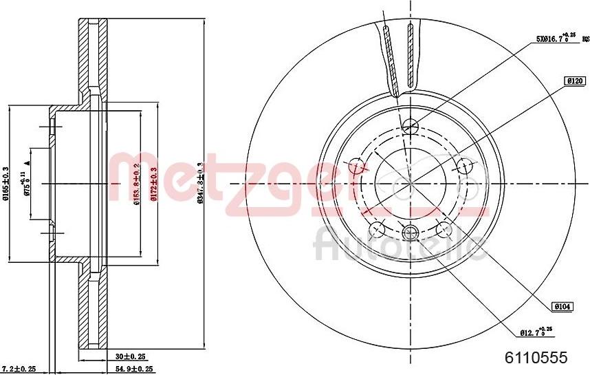 Metzger 6110555 - Тормозной диск autospares.lv