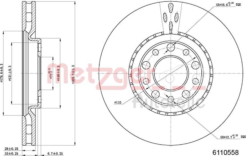 Metzger 6110558 - Тормозной диск autospares.lv