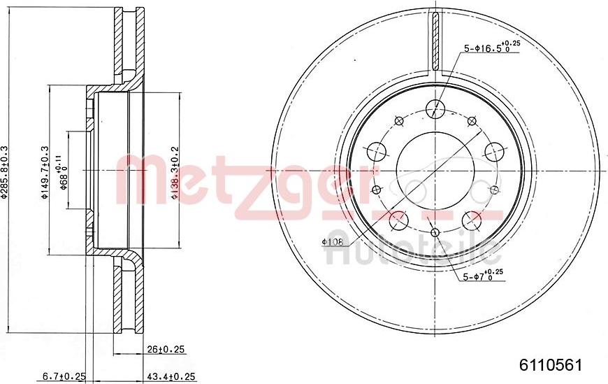 Metzger 6110561 - Тормозной диск autospares.lv