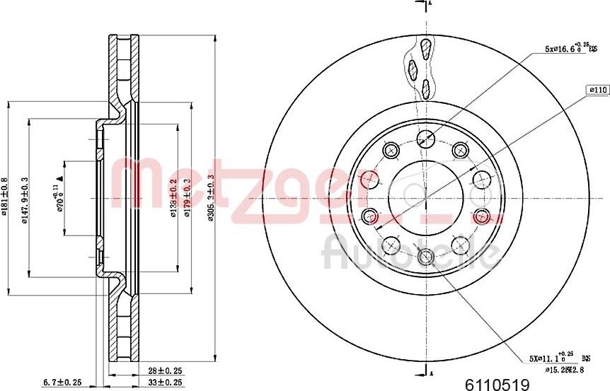 Metzger 6110519 - Тормозной диск autospares.lv