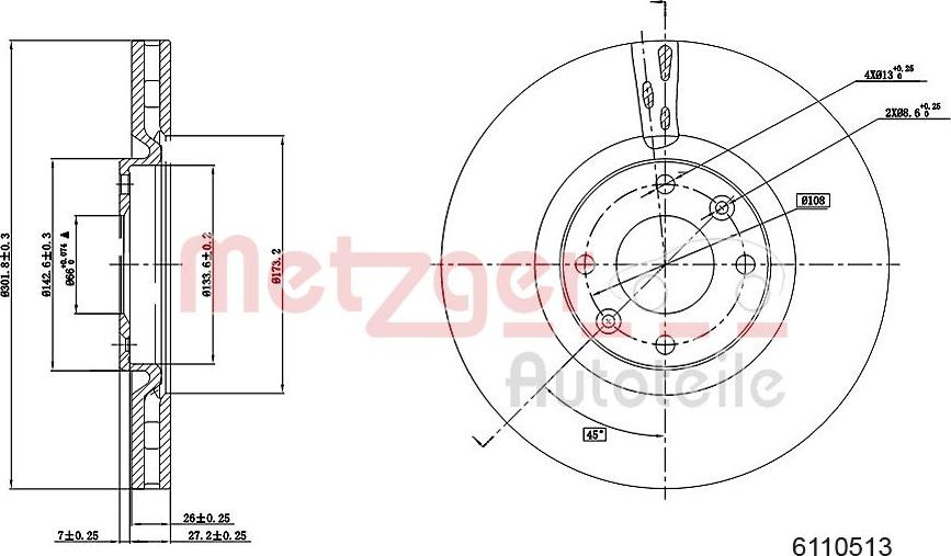 Metzger 6110513 - Тормозной диск autospares.lv