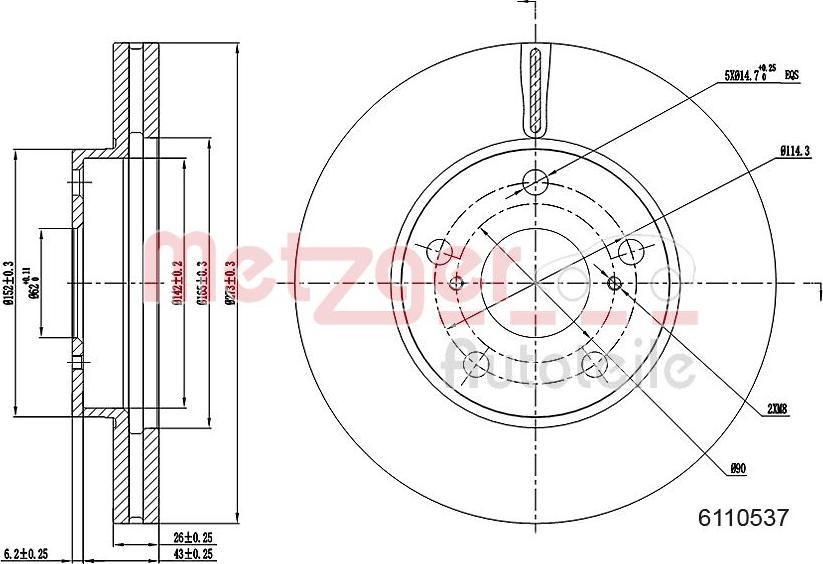 Metzger 6110537 - Тормозной диск autospares.lv