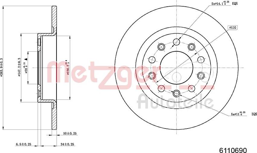 Metzger 6110690 - Тормозной диск autospares.lv