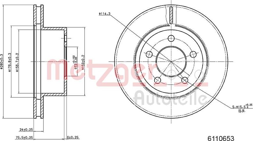 Metzger 6110653 - Тормозной диск autospares.lv