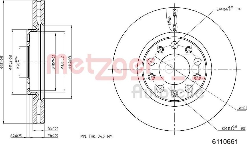 Metzger 6110661 - Тормозной диск autospares.lv