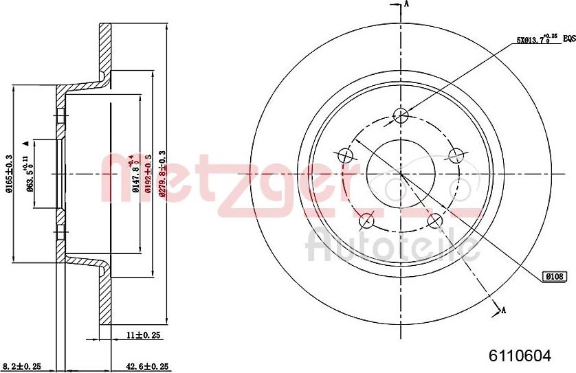 Metzger 6110604 - Тормозной диск autospares.lv