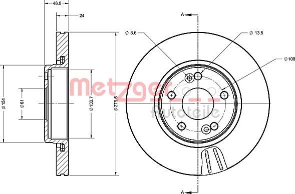 Metzger 6110600 - Тормозной диск autospares.lv