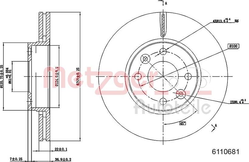 Metzger 6110681 - Тормозной диск autospares.lv