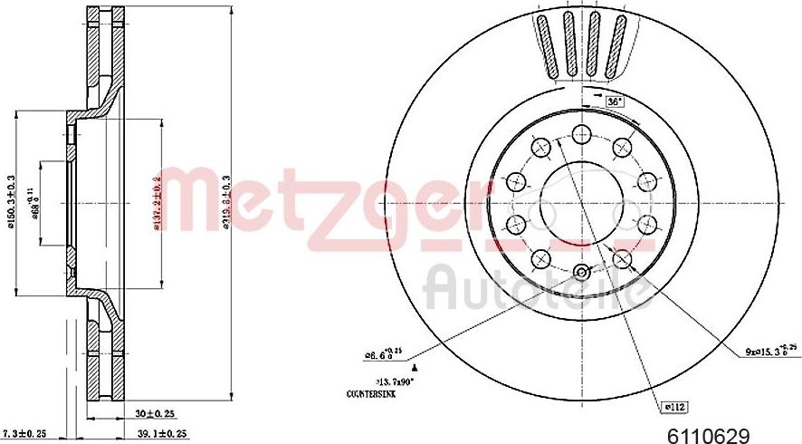 Metzger 6110629 - Тормозной диск autospares.lv