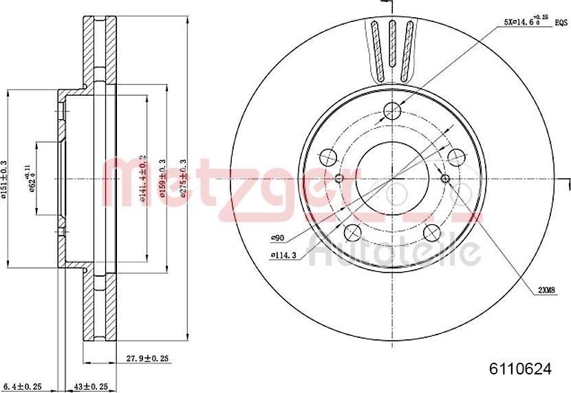 Metzger 6110624 - Тормозной диск autospares.lv