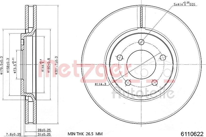 Metzger 6110622 - Тормозной диск autospares.lv