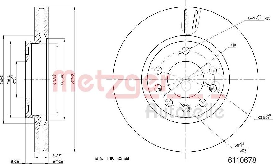 Metzger 6110678 - Тормозной диск autospares.lv
