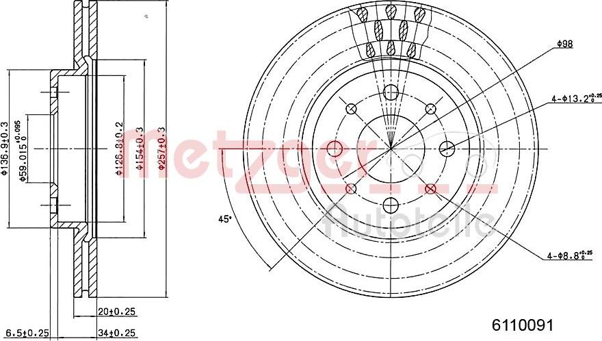 Metzger 6110091 - Тормозной диск autospares.lv