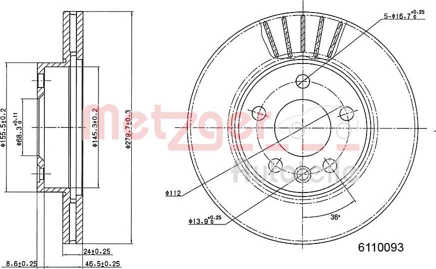 Metzger 6110093 - Тормозной диск autospares.lv