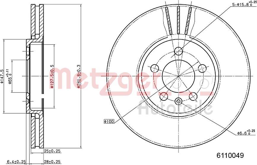 Metzger 6110049 - Тормозной диск autospares.lv