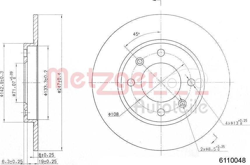 Metzger 6110048 - Тормозной диск autospares.lv