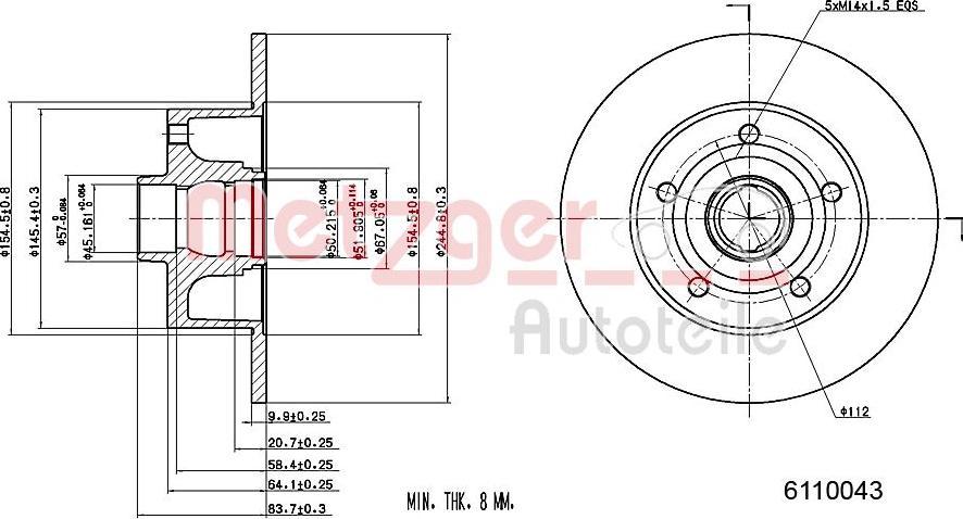 Metzger 6110043 - Тормозной диск autospares.lv
