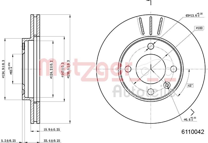 Metzger 6110042 - Тормозной диск autospares.lv