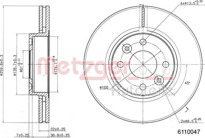 Metzger 6110047 - Тормозной диск autospares.lv