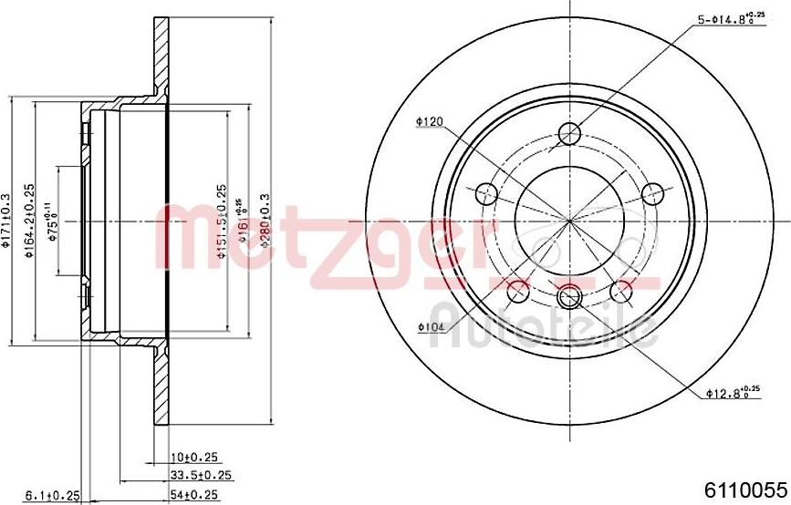 Metzger 6110055 - Тормозной диск autospares.lv