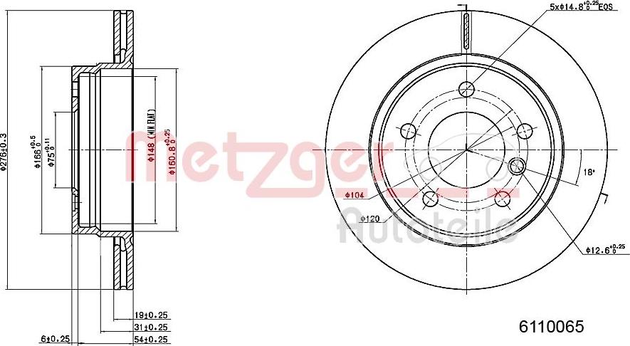 Metzger 6110065 - Тормозной диск autospares.lv