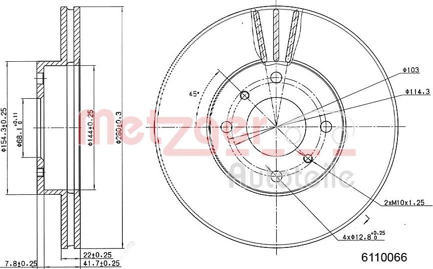 Metzger 6110066 - Тормозной диск autospares.lv