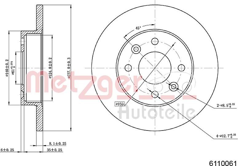 Metzger 6110061 - Тормозной диск autospares.lv