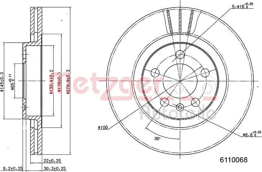 Metzger 6110068 - Тормозной диск autospares.lv