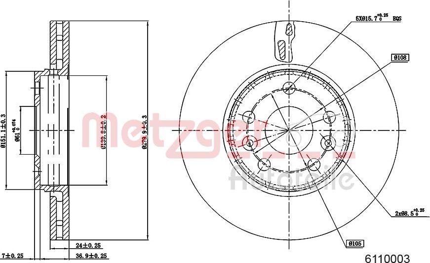 Metzger 6110003 - Тормозной диск autospares.lv