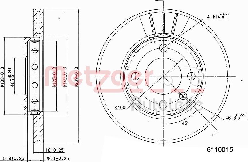 Metzger 6110015 - Тормозной диск autospares.lv