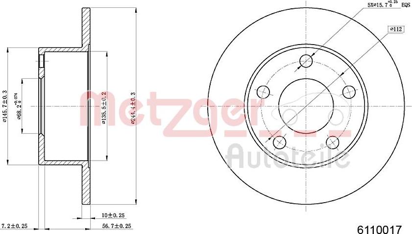 Metzger 6110017 - Тормозной диск autospares.lv