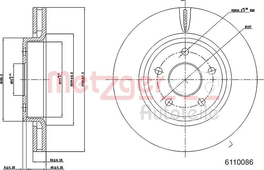 Metzger 6110086 - Тормозной диск autospares.lv