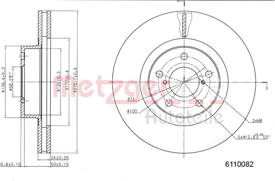 Metzger 6110082 - Тормозной диск autospares.lv