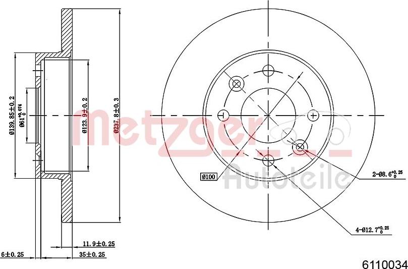 Metzger 6110034 - Тормозной диск autospares.lv