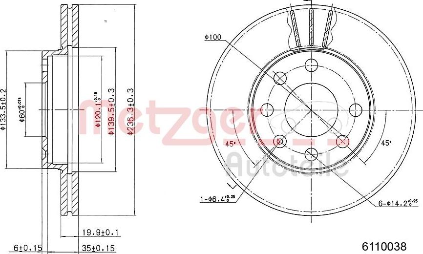 Metzger 6110038 - Тормозной диск autospares.lv