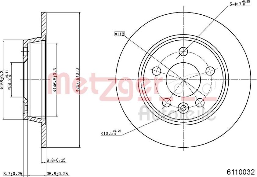 Metzger 6110032 - Тормозной диск autospares.lv