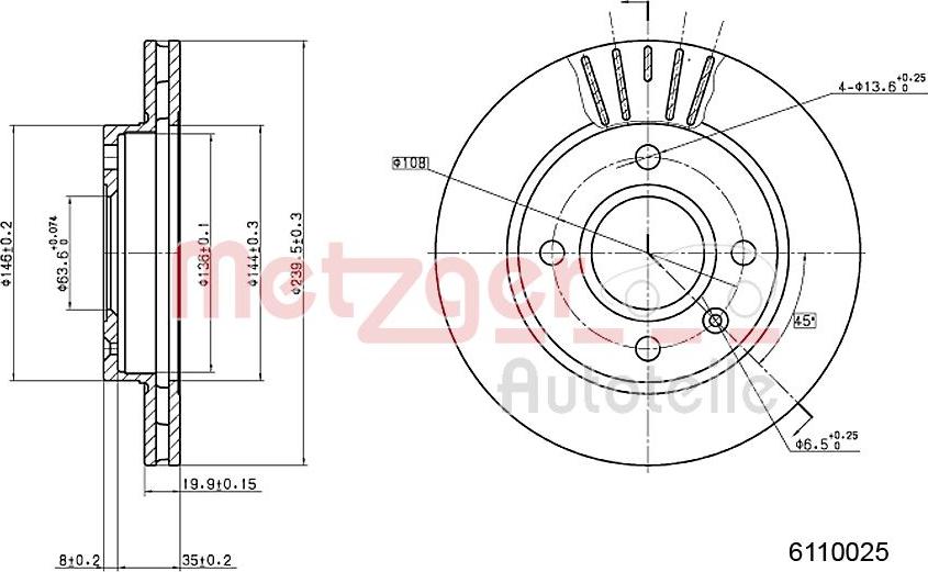 Metzger 6110025 - Тормозной диск autospares.lv