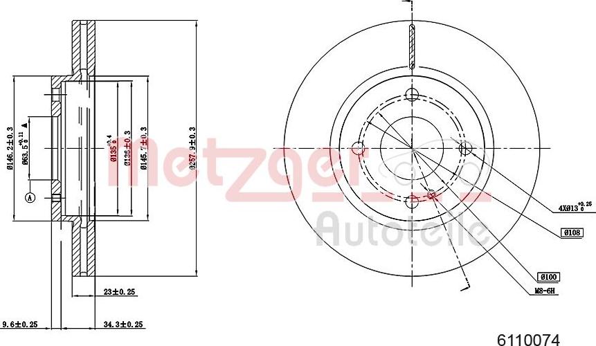 Metzger 6110074 - Тормозной диск autospares.lv