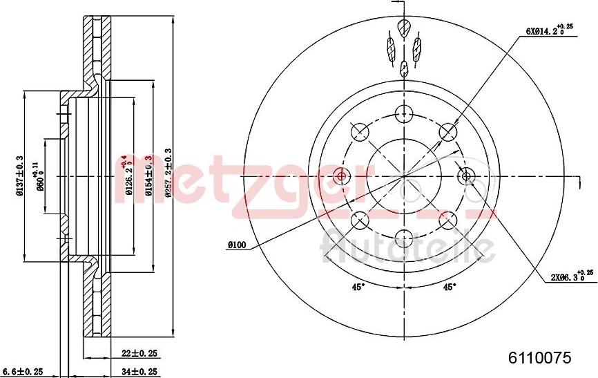 Metzger 6110075 - Тормозной диск autospares.lv