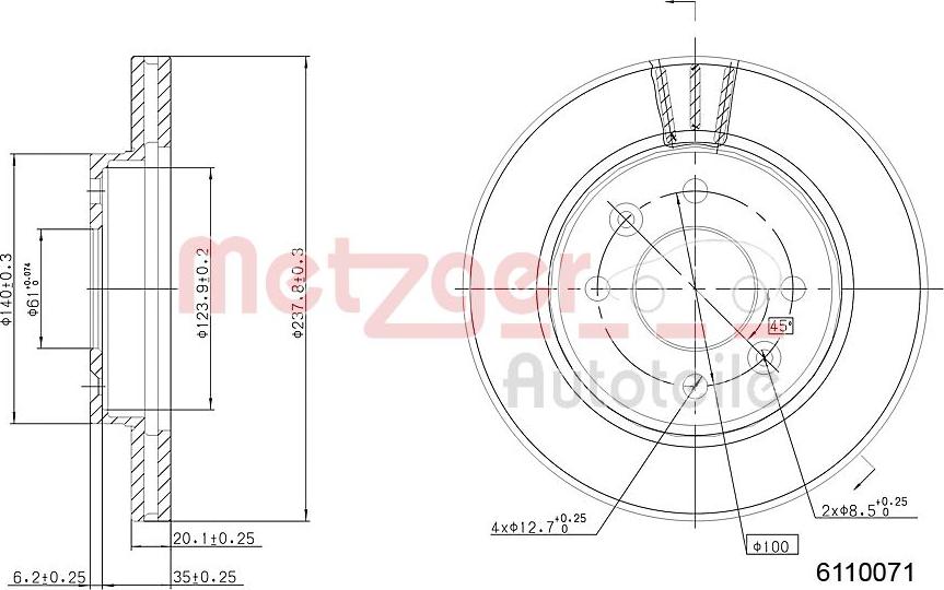 Metzger 6110071 - Тормозной диск autospares.lv