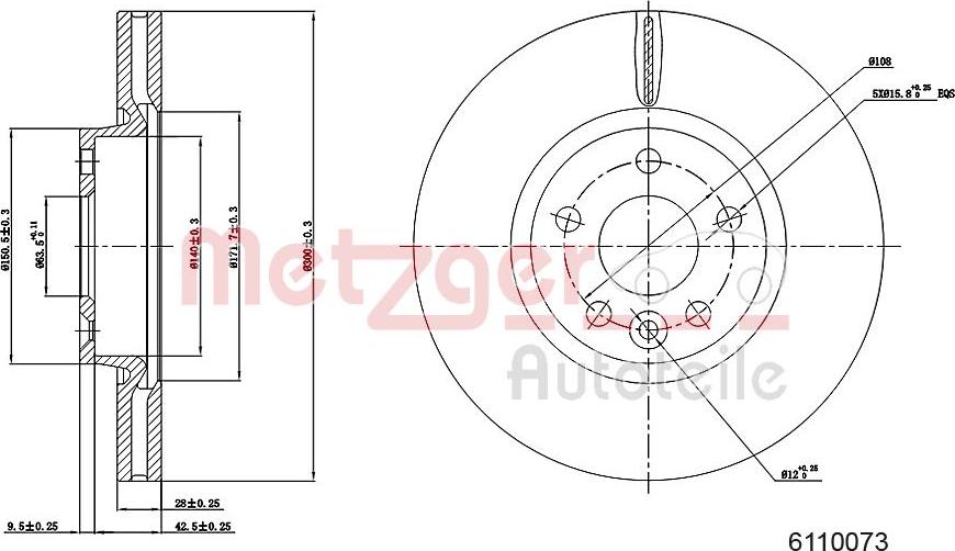 Metzger 6110073 - Тормозной диск autospares.lv