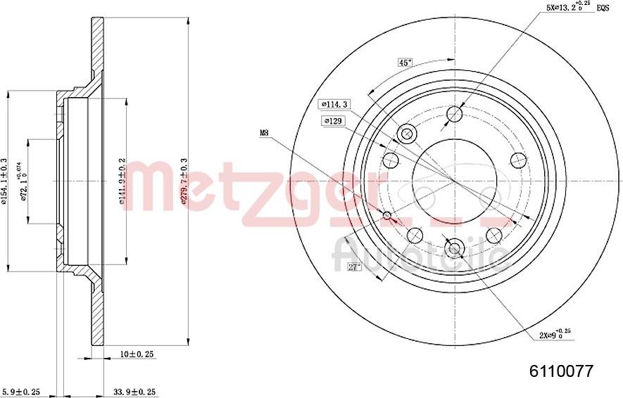 Metzger 6110077 - Тормозной диск autospares.lv