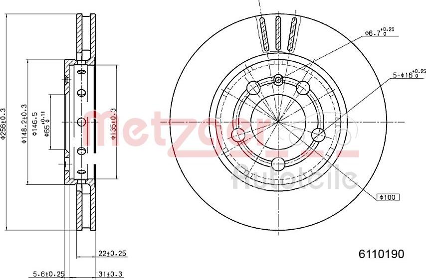 Metzger 6110190 - Тормозной диск autospares.lv