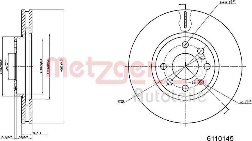 Metzger 6110145 - Тормозной диск autospares.lv